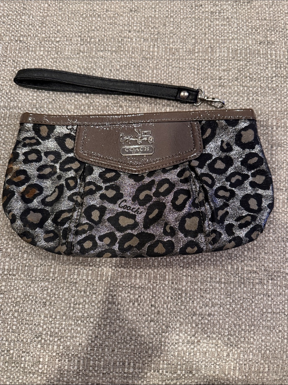 Coach Metallic Leopard Wristlet Clutch in Black & Brown